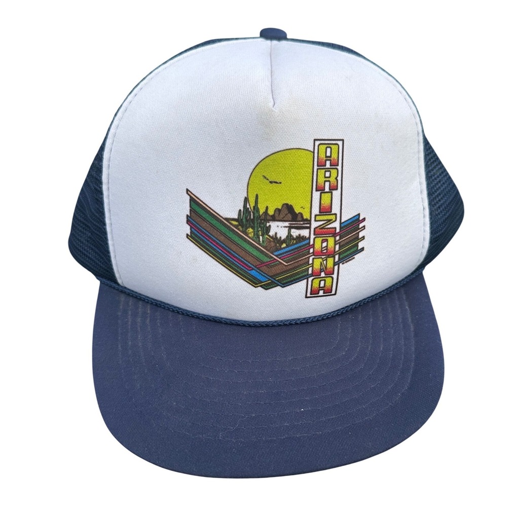 Vintage Arizona Souvenir Trucker Hat Navy Blue White Mesh Snapback Retro Graphic